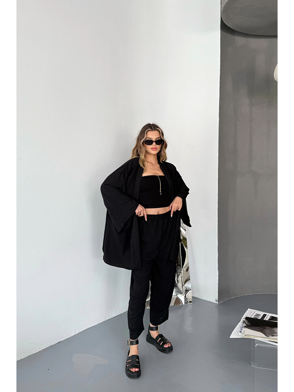 Kadın Siyah Kimono Takım-1