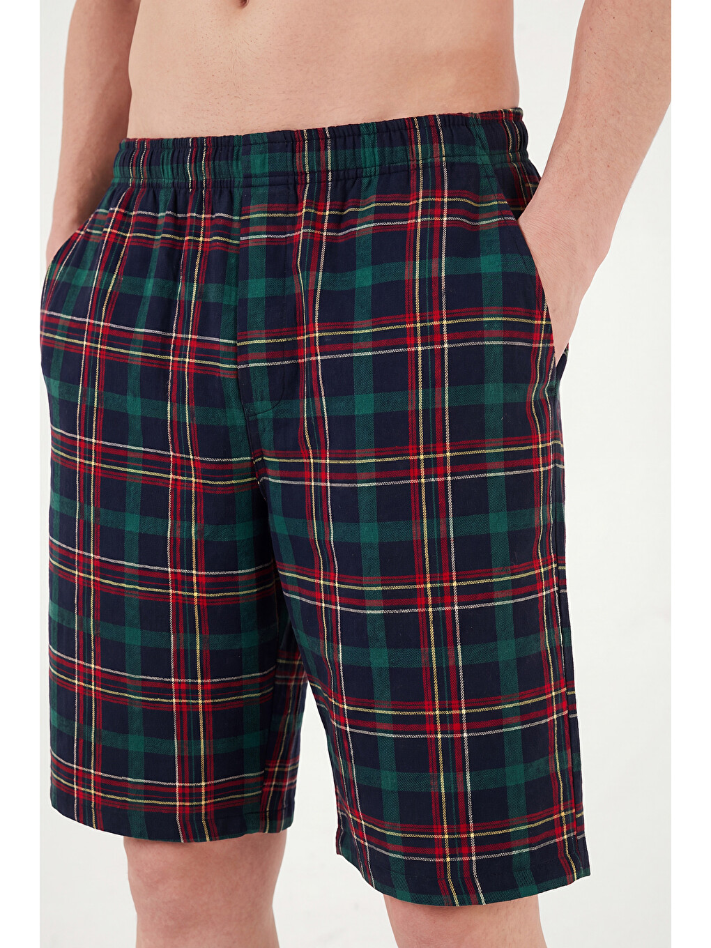 Yeşil Pamuklu Regular Fit Bağlamalı Cepli Pijama Şort 6574004-5