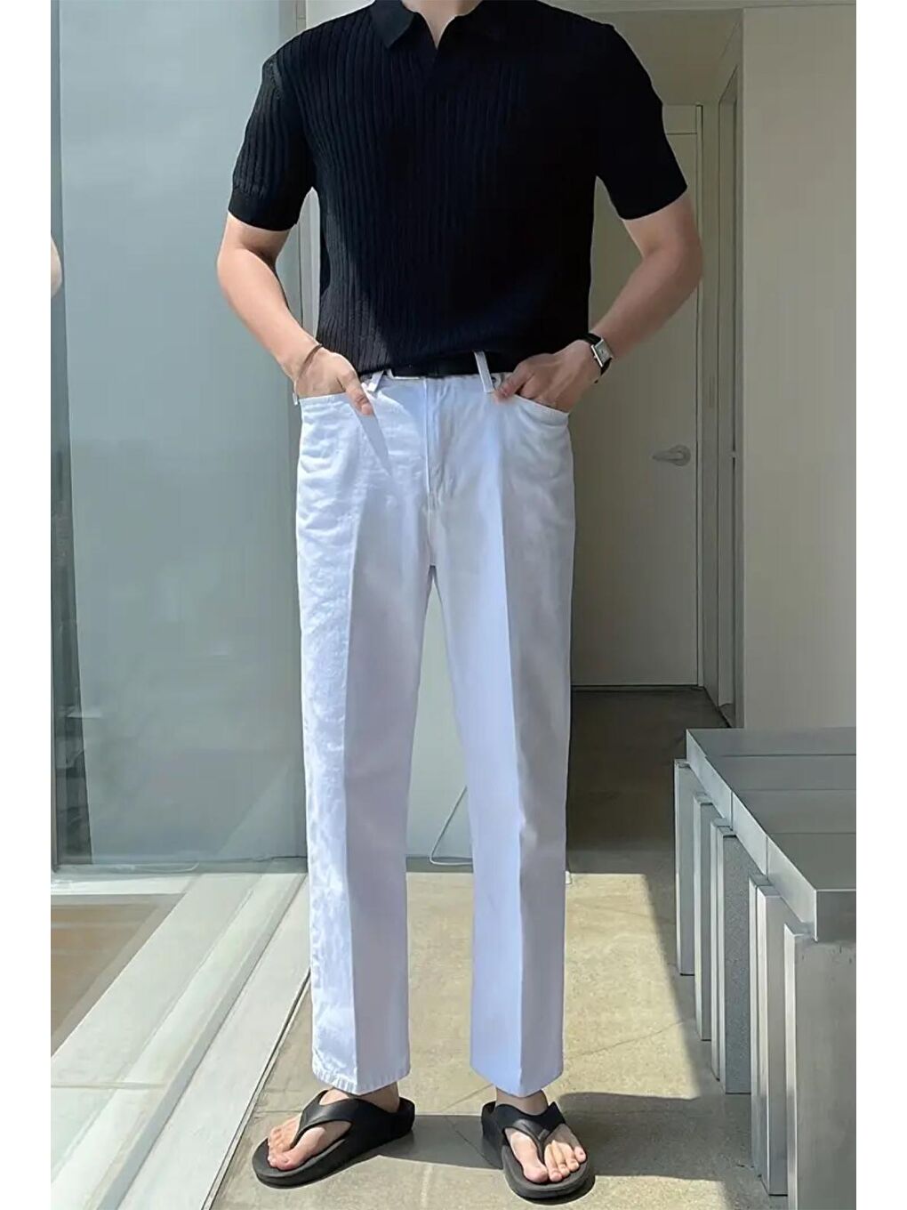 Oksit Siyah Lorens Çizgili Elastanlı Slim Fit Polo Yaka Örme Erkek Triko Tshirt - 2