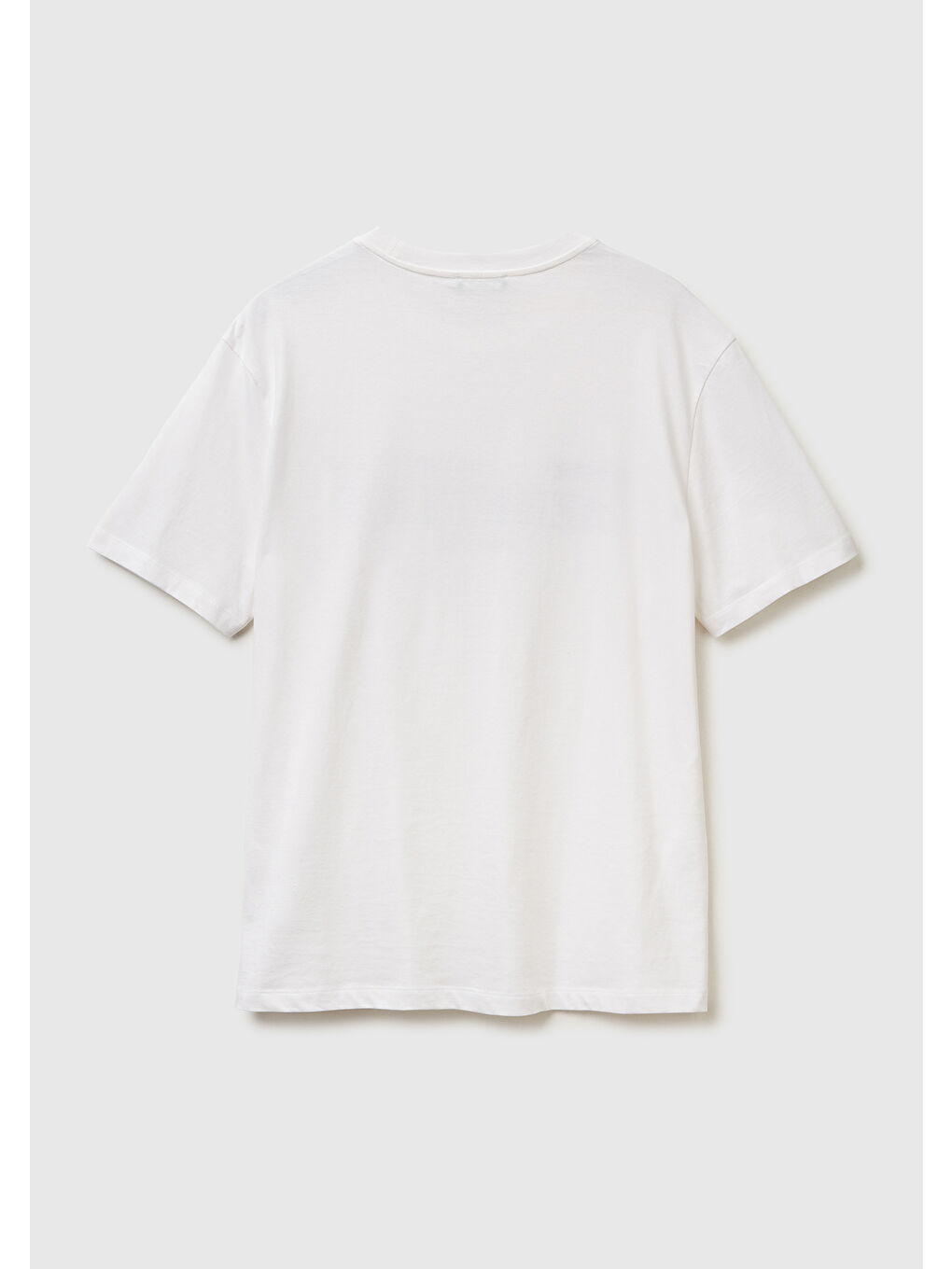 Erkek Beyaz %100 Pamuk Önü Logo Baskılı Relax Fit T-Shirt-3