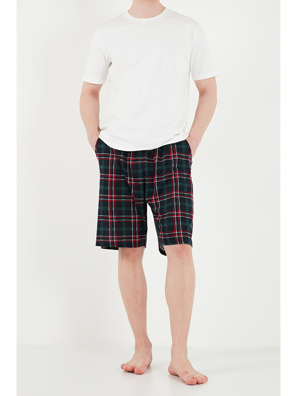 Yeşil Pamuklu Regular Fit Bağlamalı Cepli Pijama Şort 6574004-6