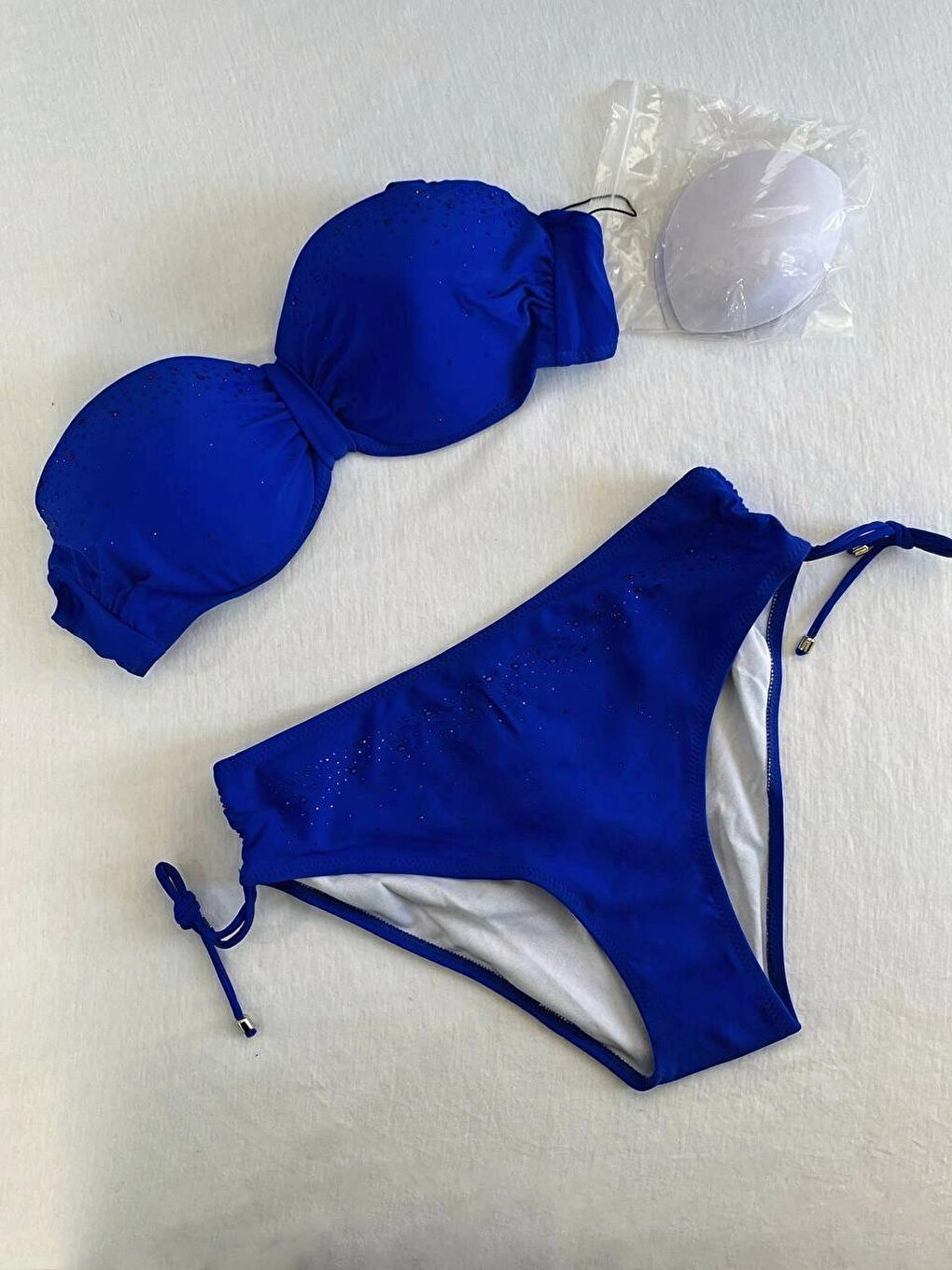 Kadın Saks Mavi Taş İşlemeli Astarlı Bikini Takım HZL25S-LC3361-3