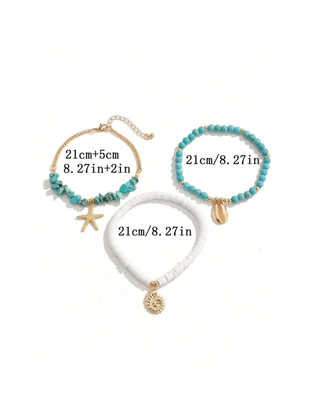 Turkuaz Boncuklı Halhal Seti 3 parça-2