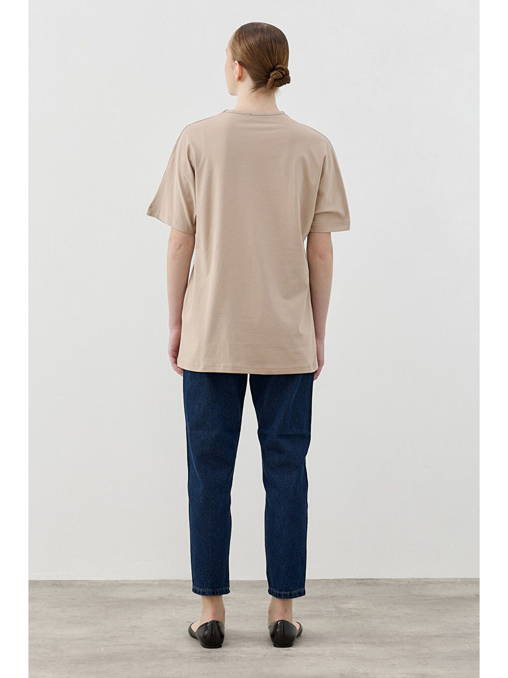 Bej Kısa Kol Basic Pamuklu Tişört 1809 Vizon-2