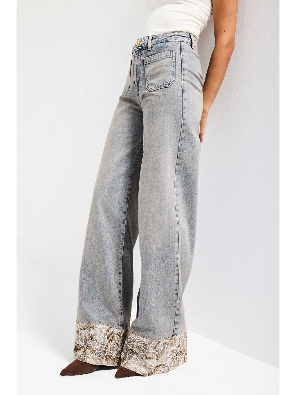Mavi Kadın Jean Rengi 4s6-65 Wide Leg Fit Paça Dantel Detaylı Özel Tasarım denim Jean-6
