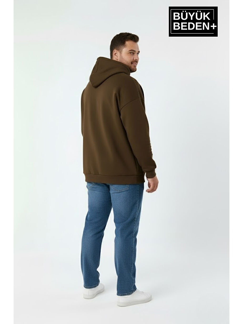 Kahverengi Erkek Büyük Beden Kapüşonlu A Baskılı İnce Sweatshirt SPR26BSW957-12-1