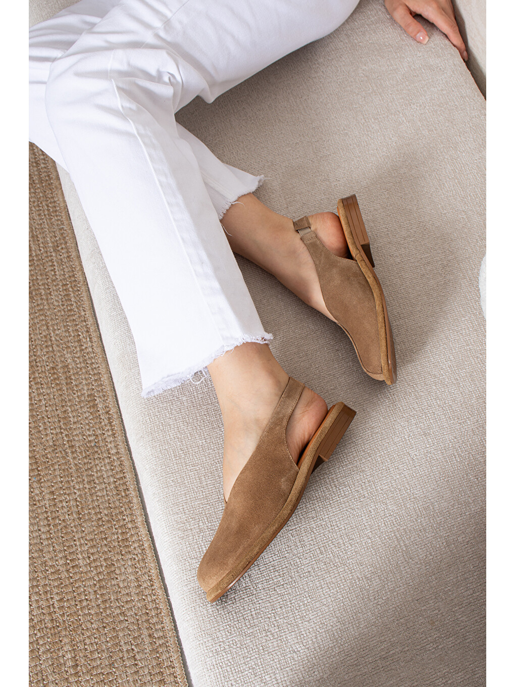 Kahverengi Alonso Kadın Hakiki Deri V Kesim Slingback Babet Sandalet-5