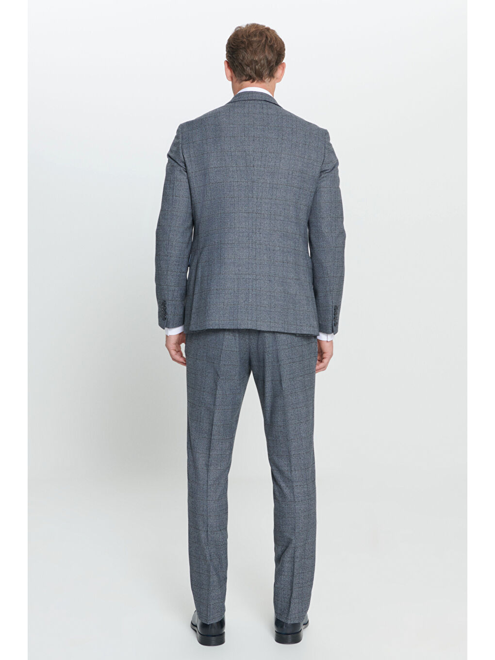 Erkek Gri-Mavi Slim Fit Dar Kesim Kareli Takım Elbise-5