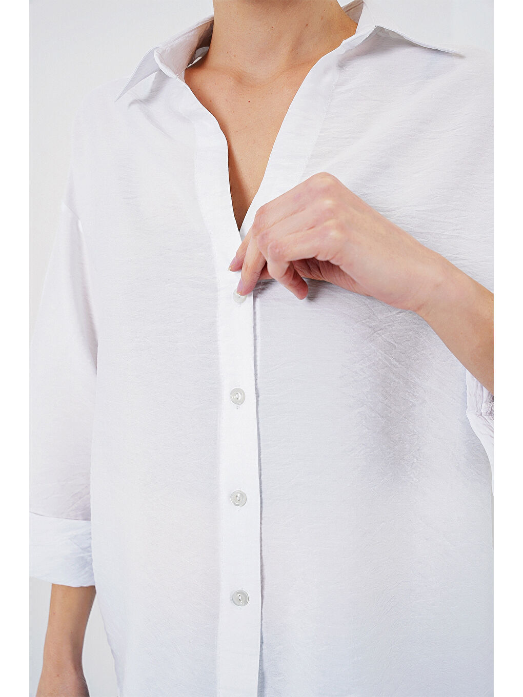 Kadın Oversize Kısa Kol Gömlek 20315 - Beyaz-4