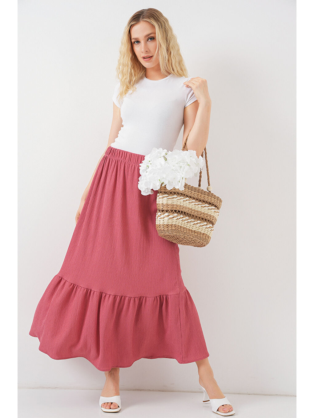 Pembe 1886 Uzun Örme Etek - Gül Kurusu