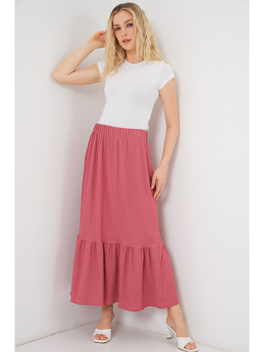 Pembe 1886 Uzun Örme Etek - Gül Kurusu-2