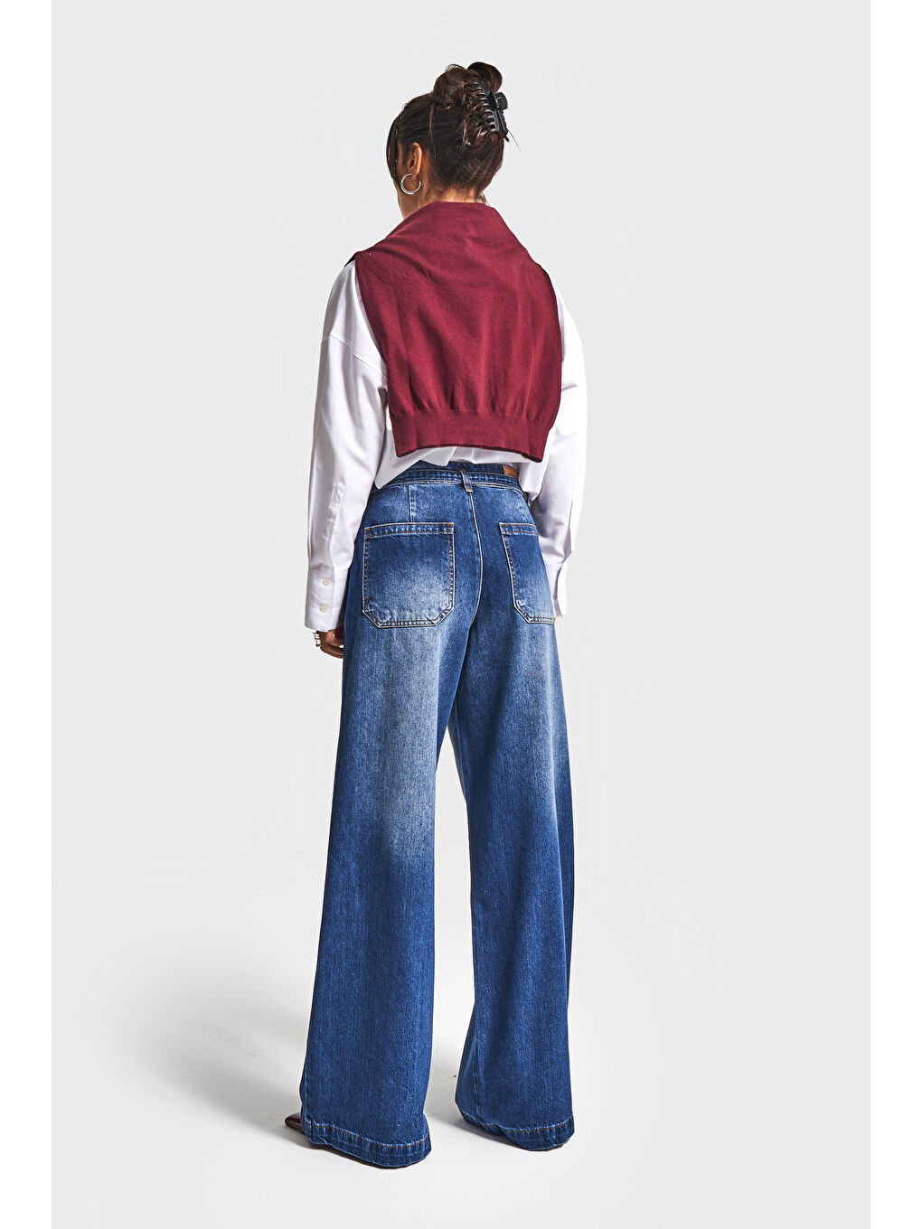 Kadın Mavi Renk 2w5-5 Süper Palazzo Fit Kemer Detaylı Denim Jean-3