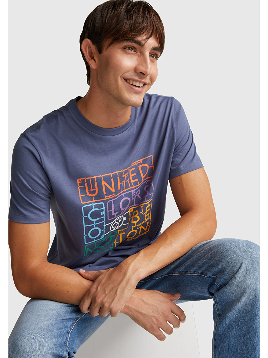 Turkuaz Erkek Havacı Mavi %100 Pamuk Önü Logo Baskılı Relax Fit Tişört-4