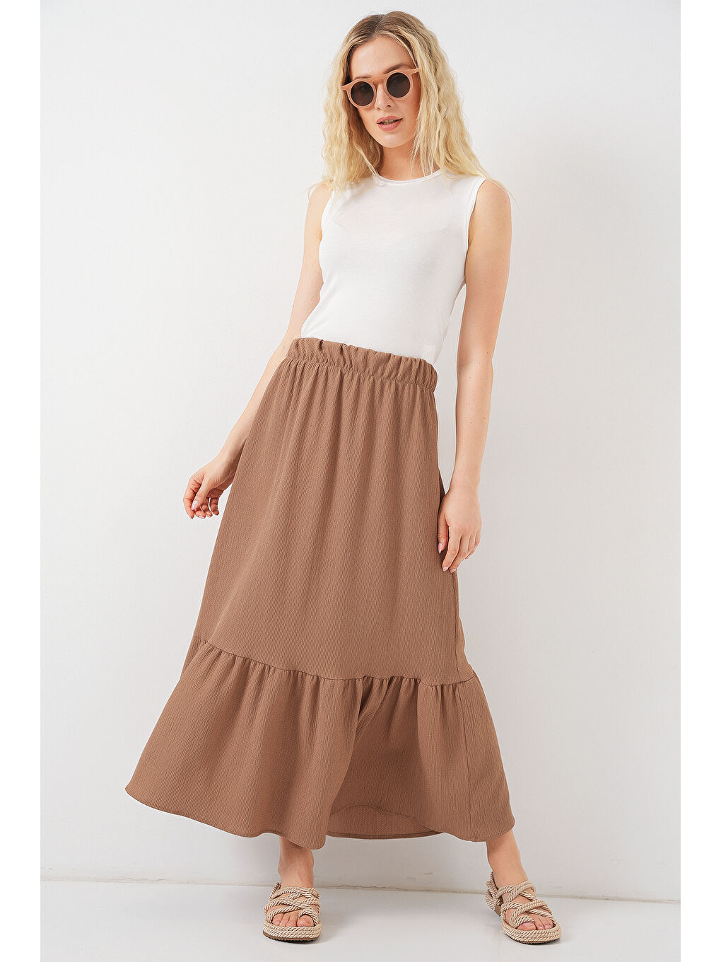 Sarı 1886 Uzun Örme Etek - Camel