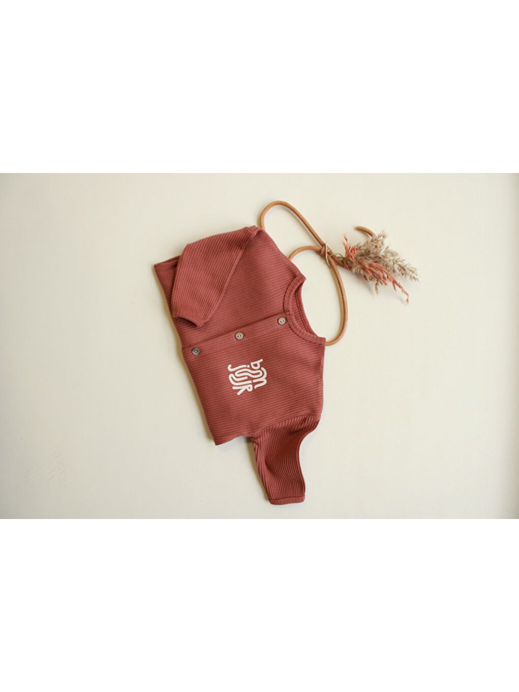 Kahverengi Bonjour Düğmeli Bebek Tulum-5