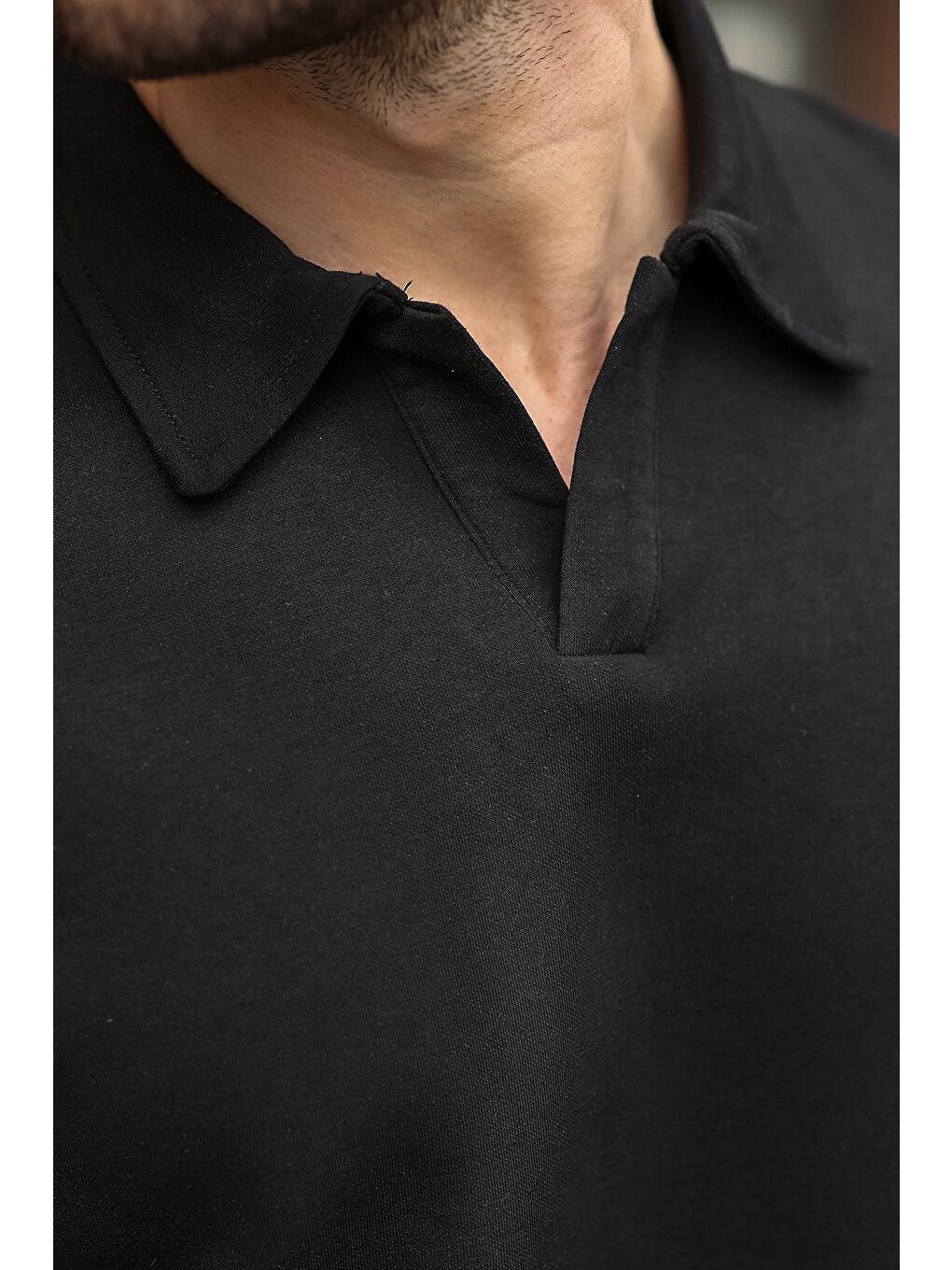 Siyah Polo Yaka Oversize Erkek Tişört E7185-2