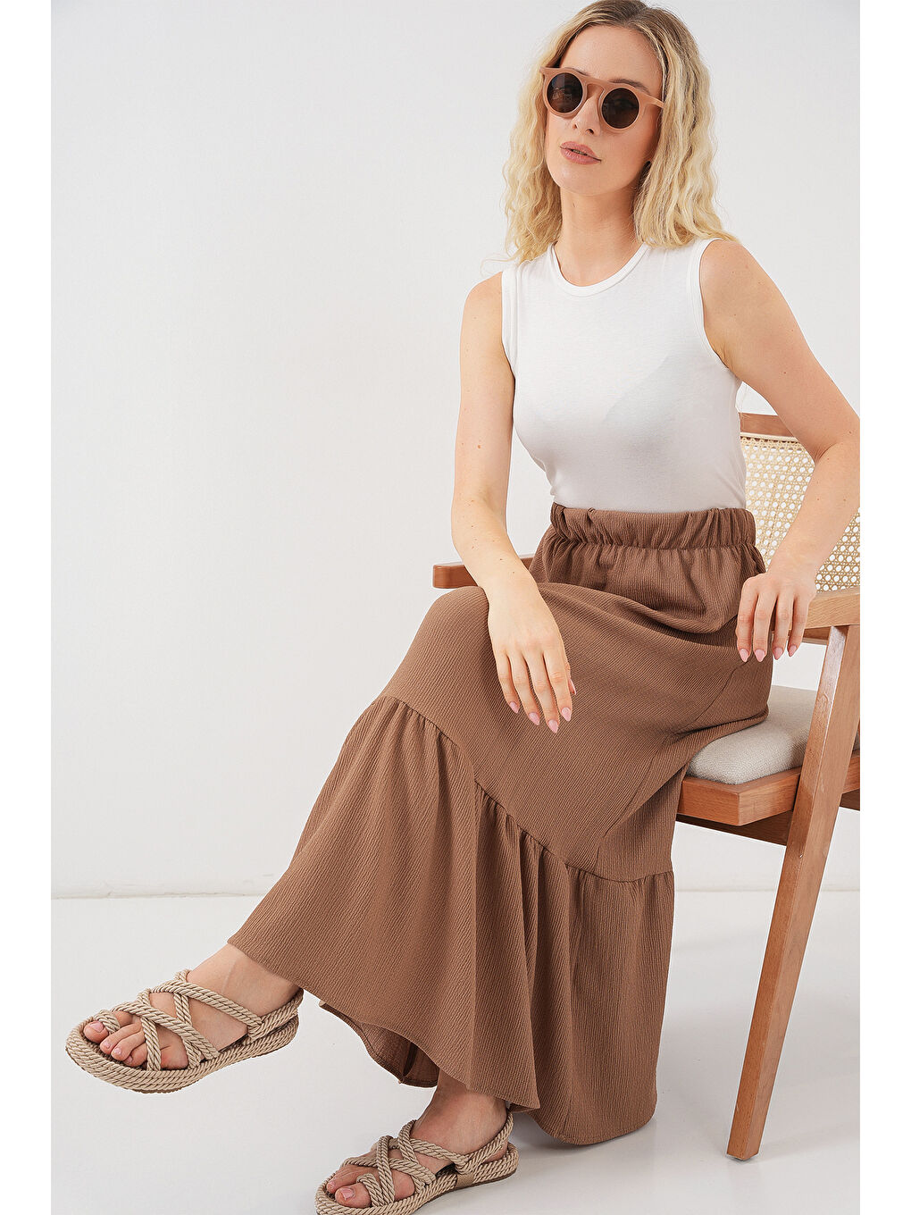 Sarı 1886 Uzun Örme Etek - Camel-2