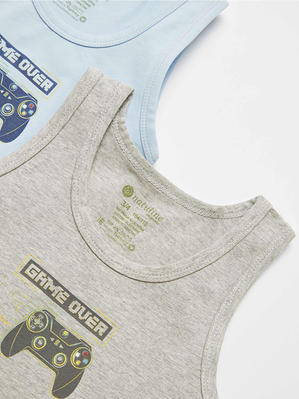 Mavi Erkek Çocuk Organik Pamuklu Elastanlı Atlet Game Over 4 lü Paket