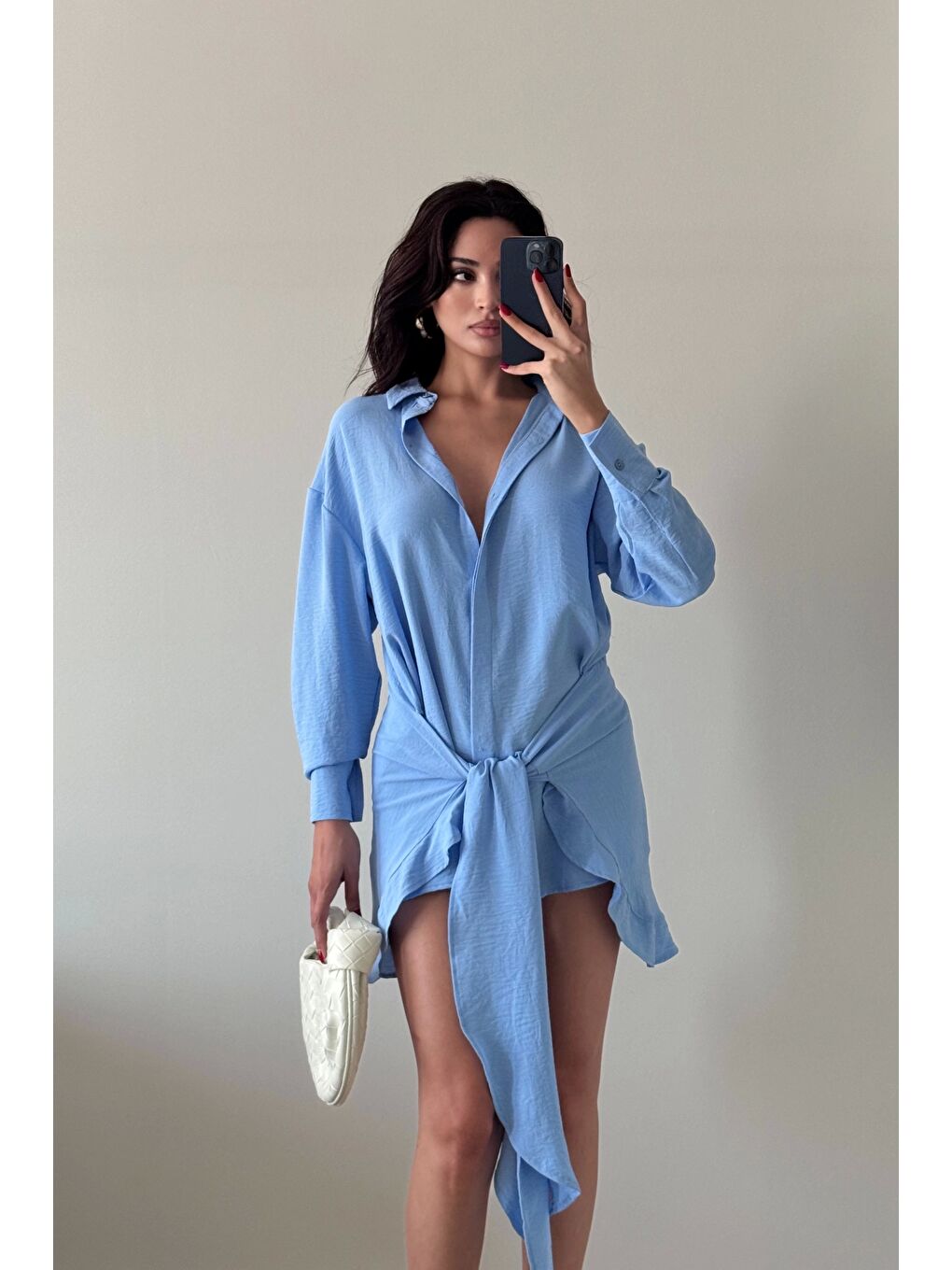 Kadın Mavi Gömlek Elbise 458521-1