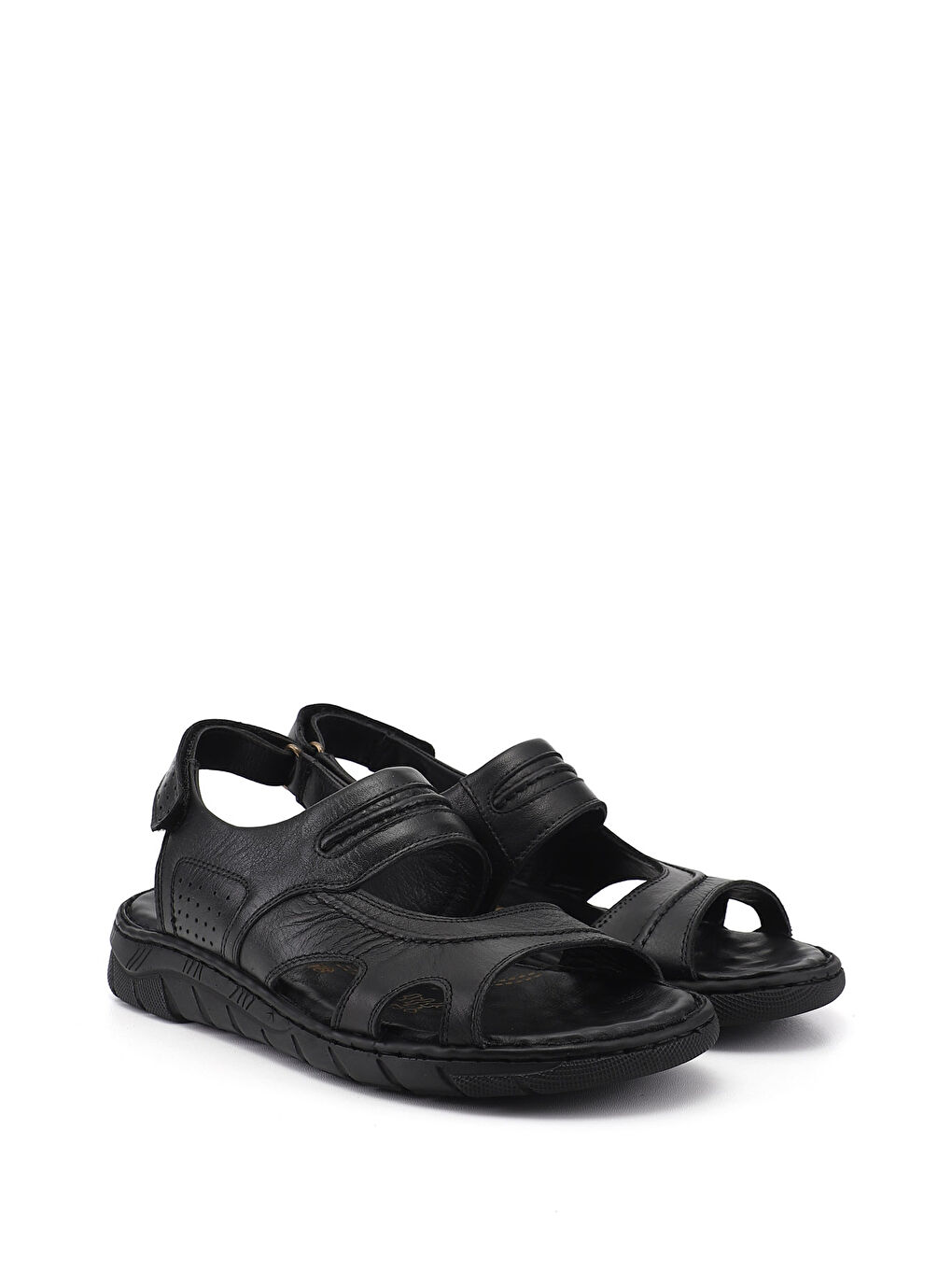 Siyah Erkek SİYAH Ayarlanabilir Cırt Bantlı Hakiki Deri Sandalet-1