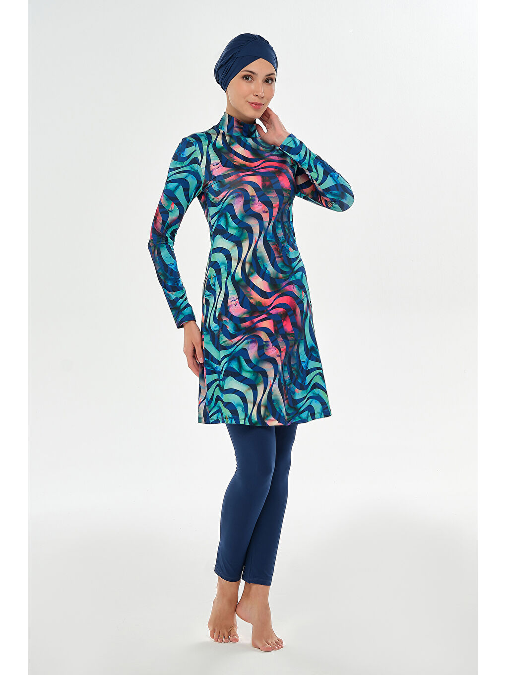 Elastanlı Tam Kapalı Tesettür Mayo 2101 Açık Lacivert-1