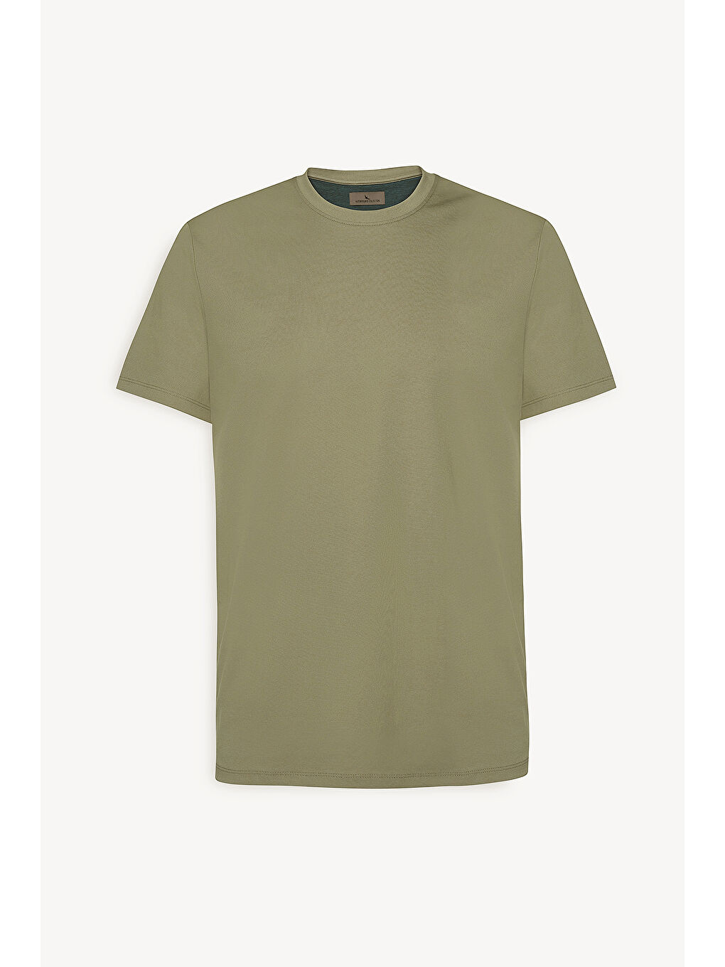 Erkek Haki Slim Fit Dar Kesim Bisiklet Yaka Pamuklu Tişört-5