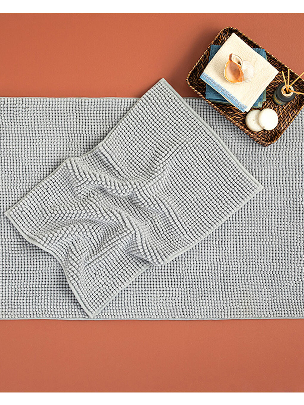 Paige Makarna Banyo Paspası Seti Gri