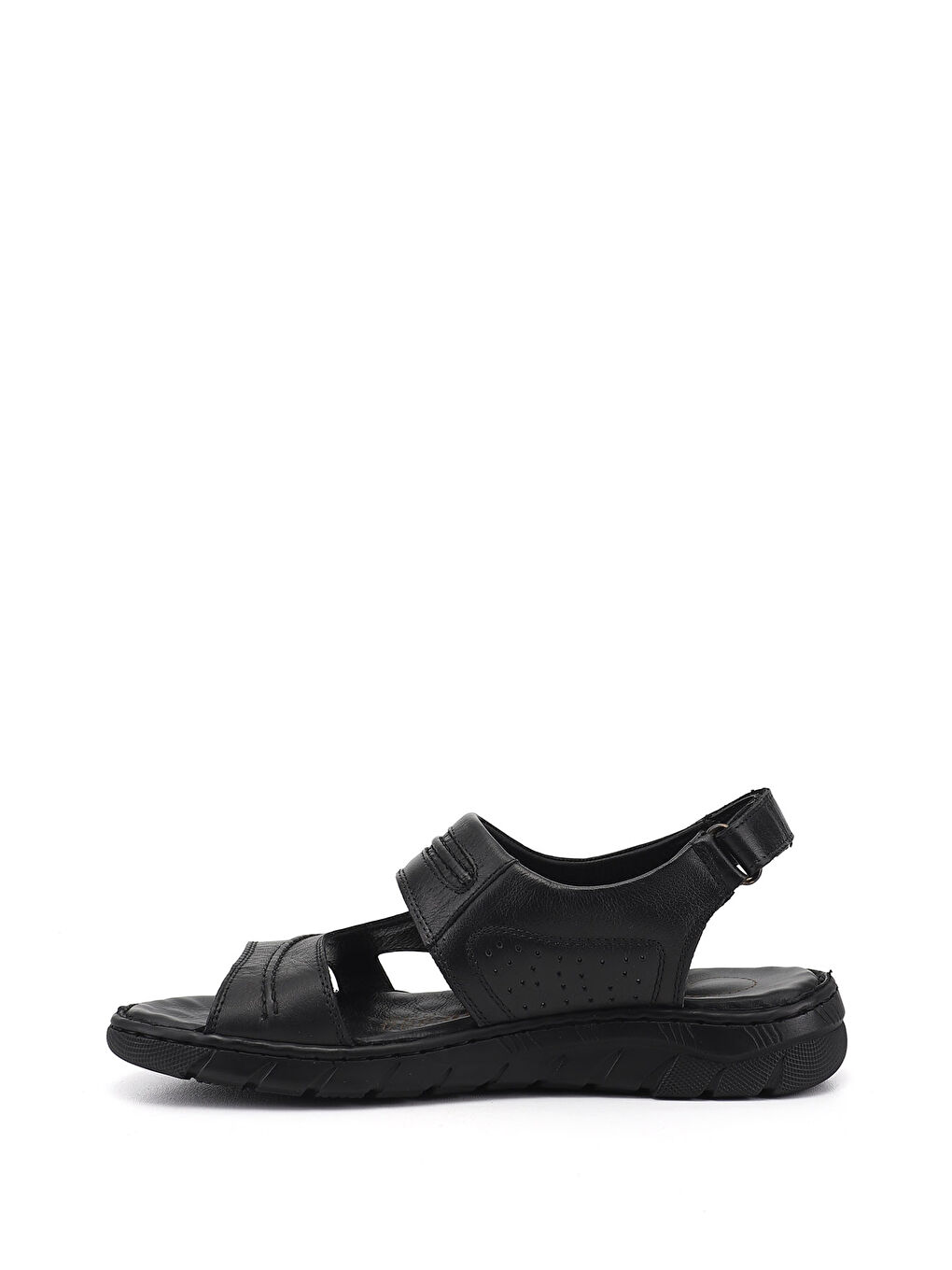 Siyah Erkek SİYAH Ayarlanabilir Cırt Bantlı Hakiki Deri Sandalet-2