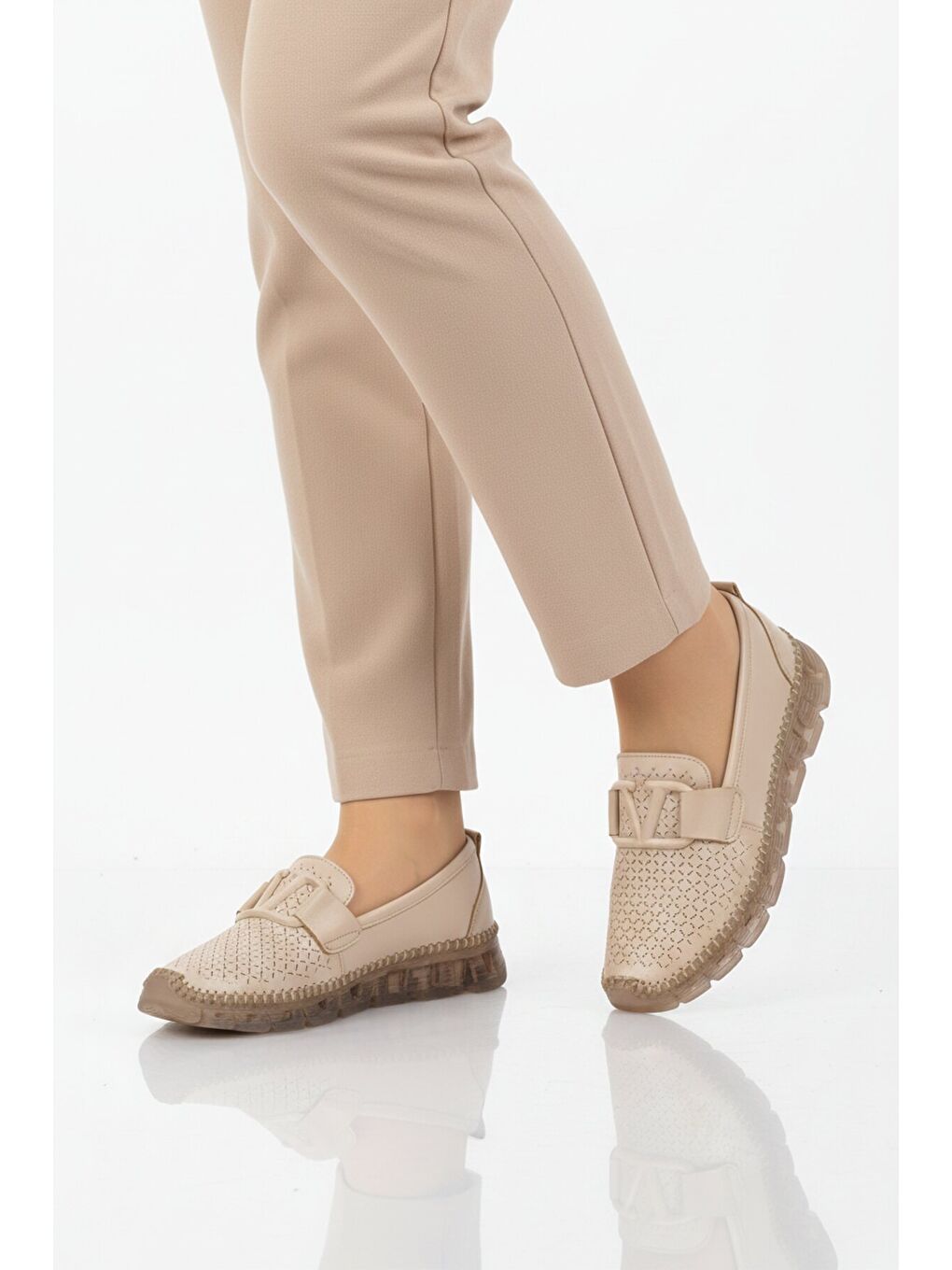 Bej Hakiki Deri Kadın Casual Ayakkabı 0005 Z-1