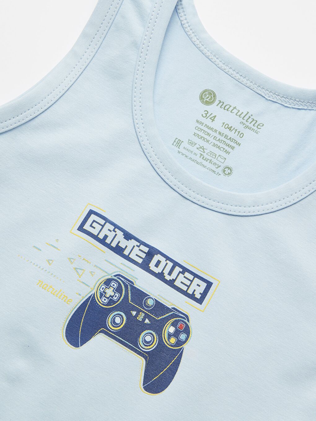 Mavi Erkek Çocuk Organik Pamuklu Elastanlı Atlet Game Over 4 lü Paket-2