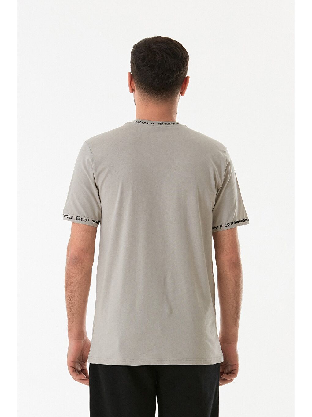 Bej Los Angeles Baskılı Bisiklet Yaka Tişört-2