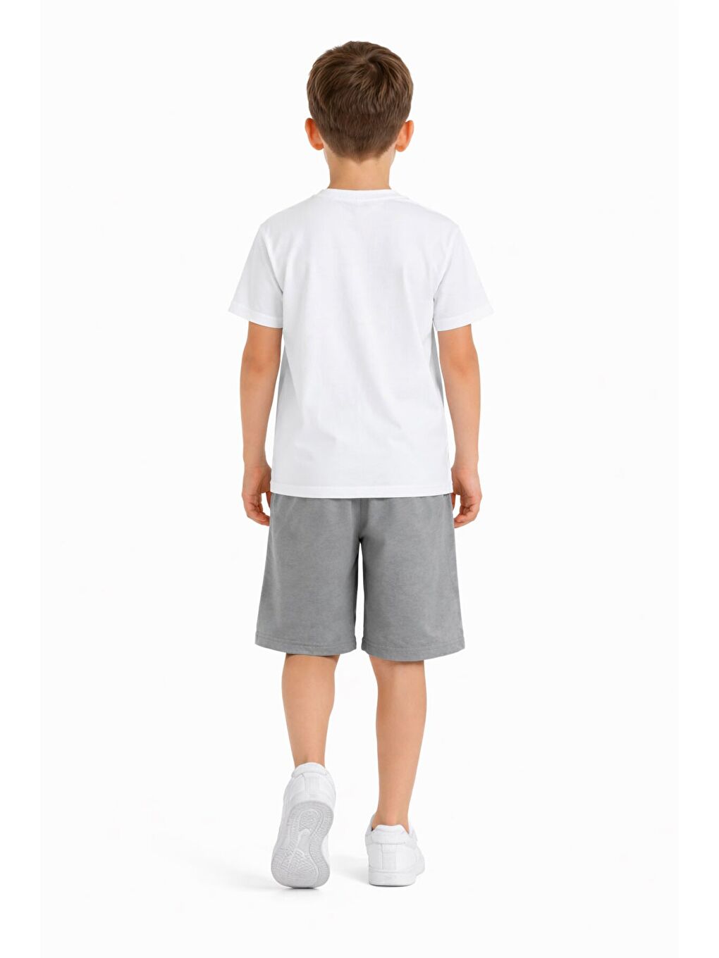 Gri Desenli Tişörtlü Erkek Çocuk Yazı Baskılı Şortlu Takım 23787-3