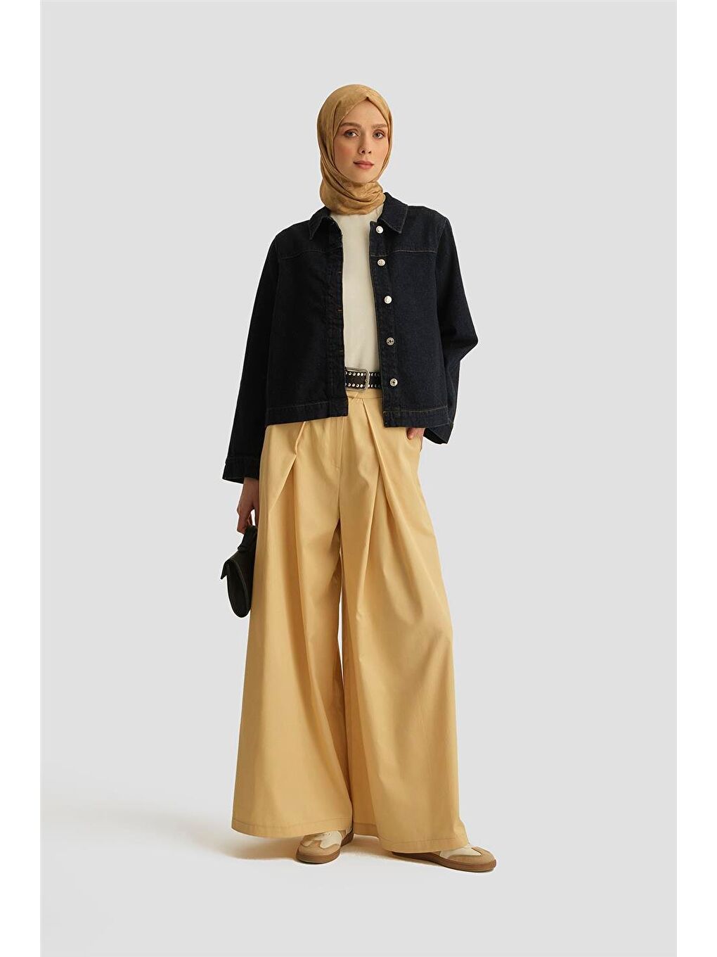 Sarı Pileli Lyocell Pantolon Etek 25Y2801 Aytaşı-1