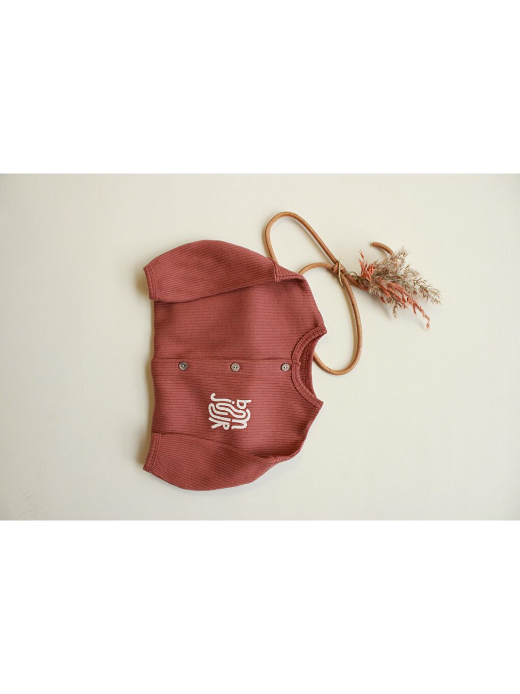 Kahverengi Bonjour Düğmeli Bebek Tulum-9