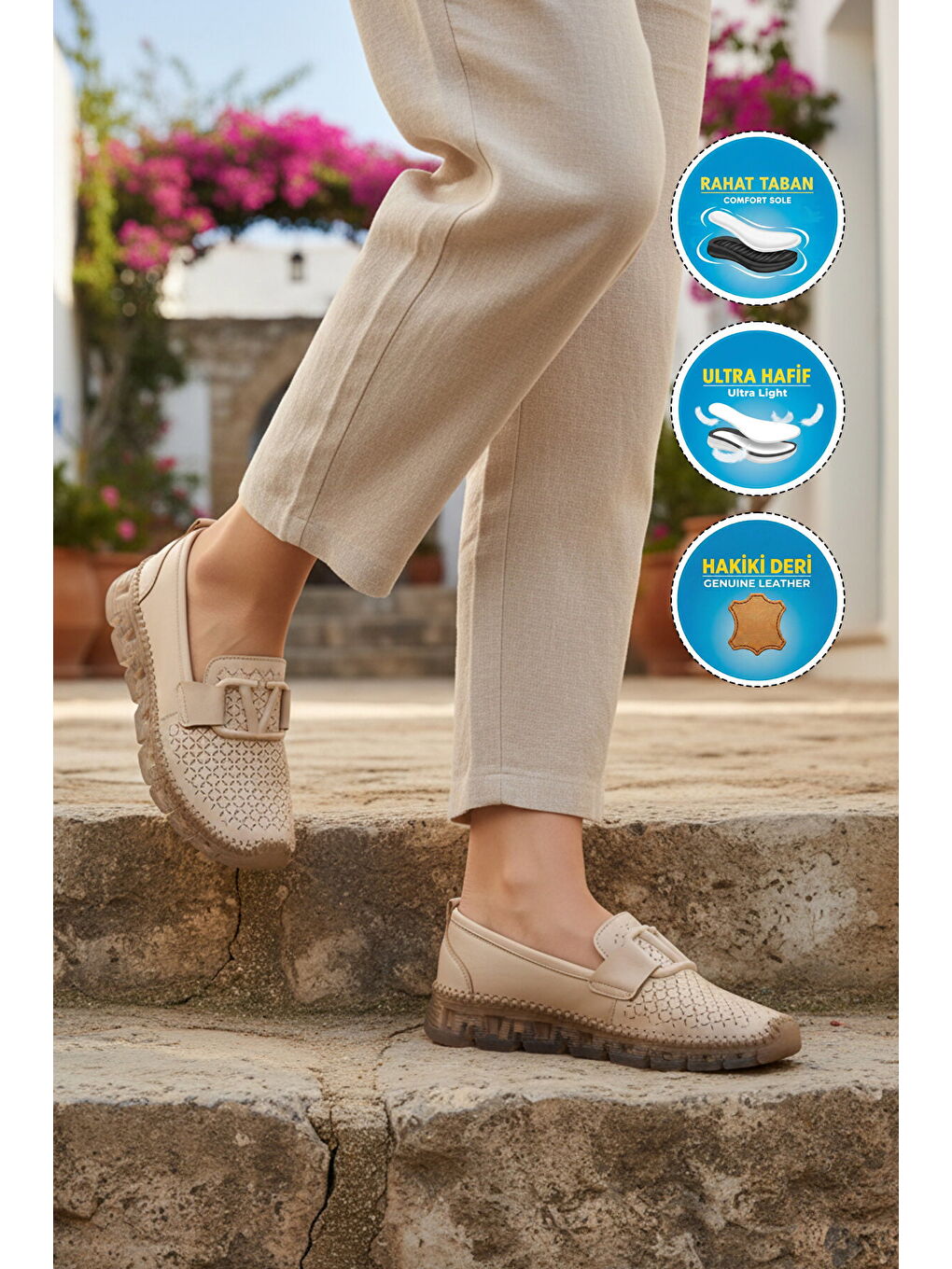 Bej Hakiki Deri Kadın Casual Ayakkabı 0005 Z-2