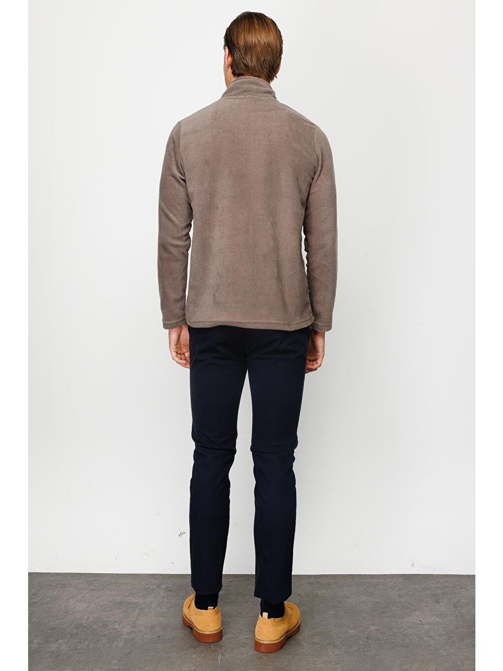 Kahverengi Erkek Açık Kahve Yarım Fermuar Polar-5