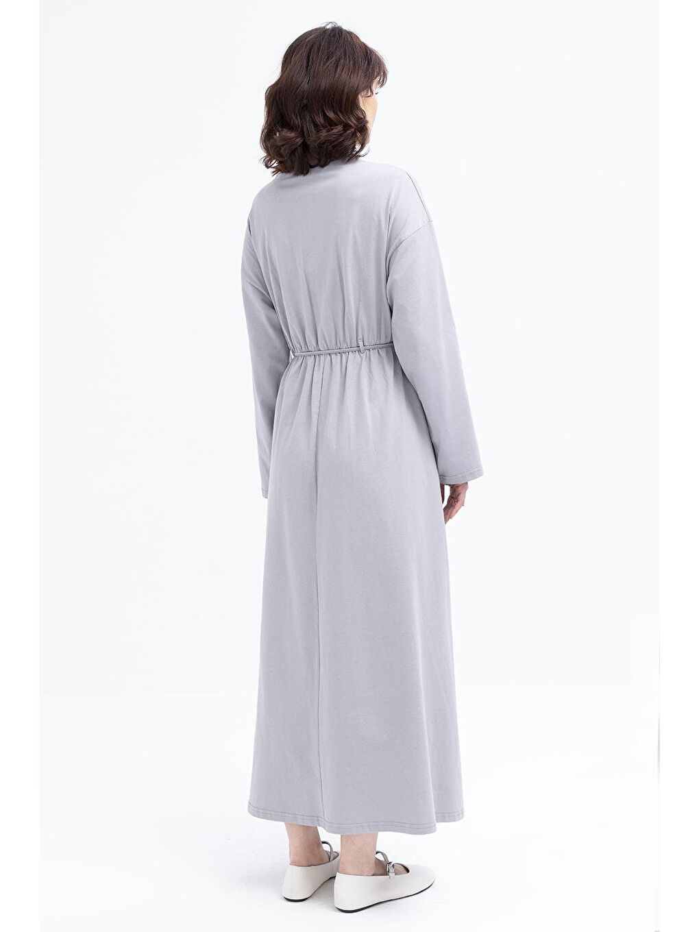 Gri-Beli Bağlamalı Elbise-1