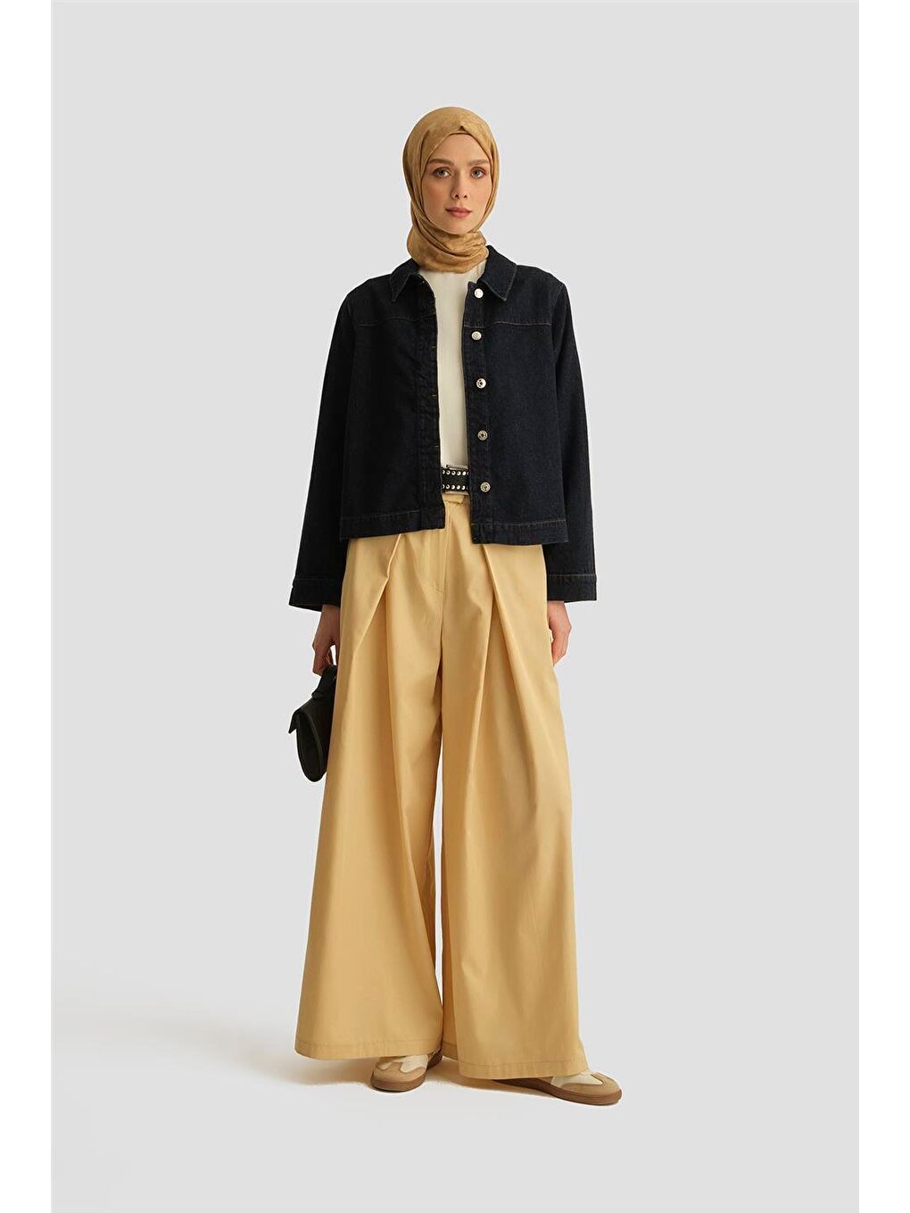 Sarı Pileli Lyocell Pantolon Etek 25Y2801 Aytaşı-2