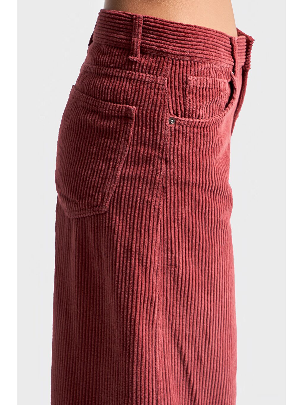 Turuncu Kadın Koral Renk Hera 29w5-104 Palazzo Fit Kalın Fitilli Velvet Kadife Kumaş Pantolon-4