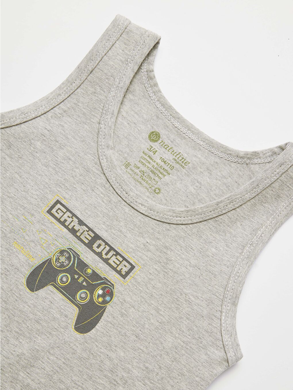 Mavi Erkek Çocuk Organik Pamuklu Elastanlı Atlet Game Over 4 lü Paket-4