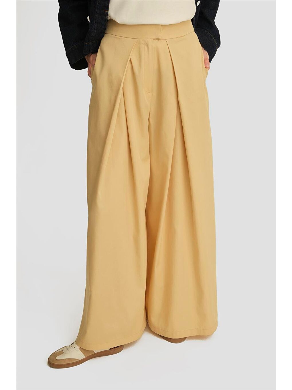 Sarı Pileli Lyocell Pantolon Etek 25Y2801 Aytaşı-3