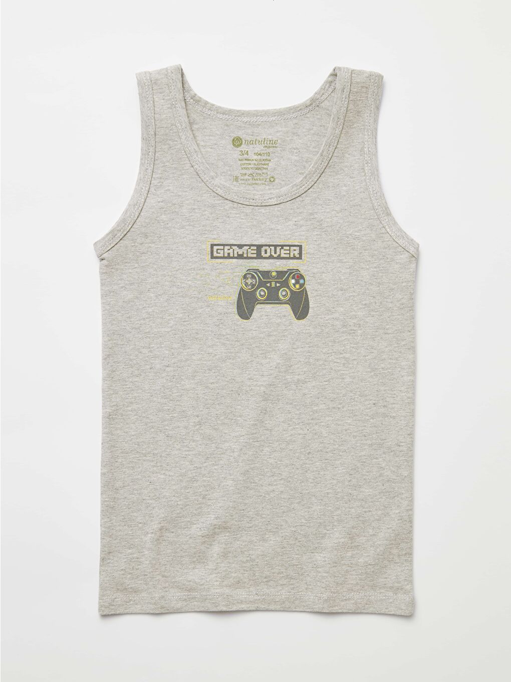 Mavi Erkek Çocuk Organik Pamuklu Elastanlı Atlet Game Over 4 lü Paket-5