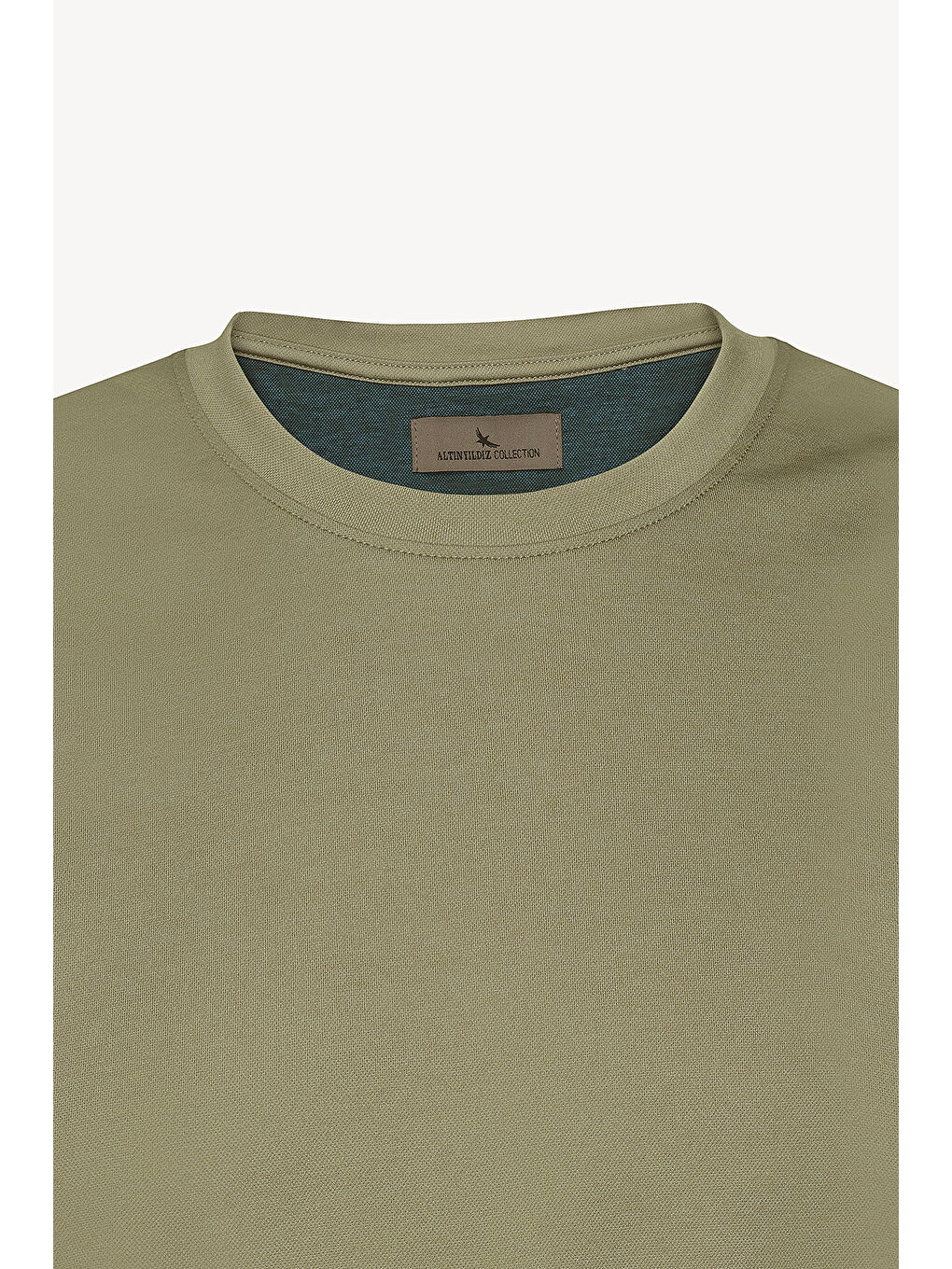 Erkek Haki Slim Fit Dar Kesim Bisiklet Yaka Pamuklu Tişört-6