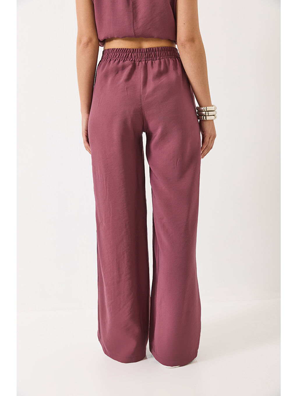 Mor Kadın V Yaka Askılı Bluz Palazzo Pantolonlu Alt-Üst Takım-7