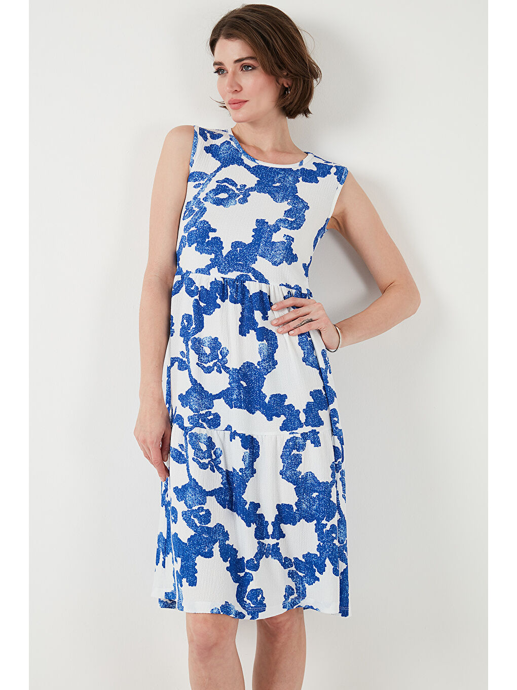 Lila Desenli Kolsuz Midi Elbise 5869007-3