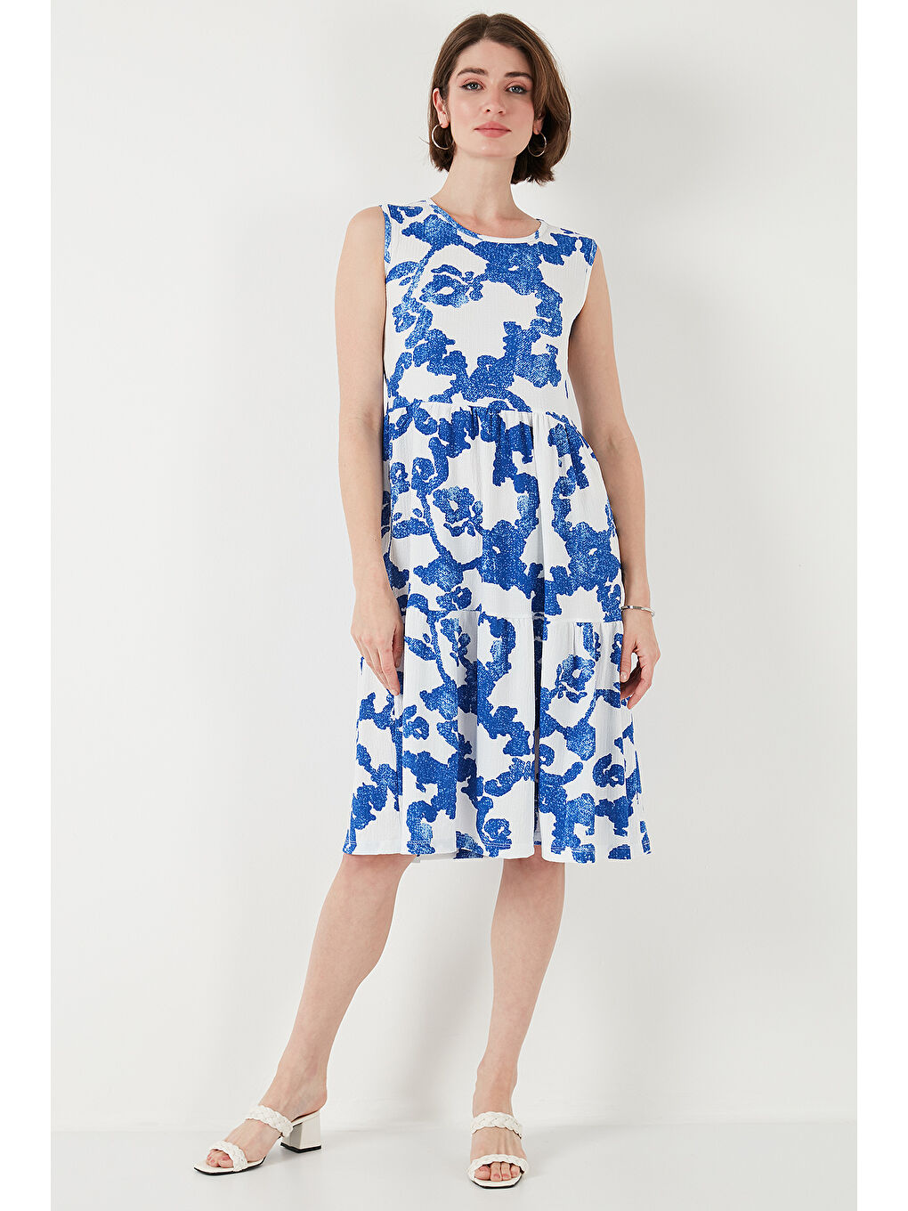 Lila Desenli Kolsuz Midi Elbise 5869007-4