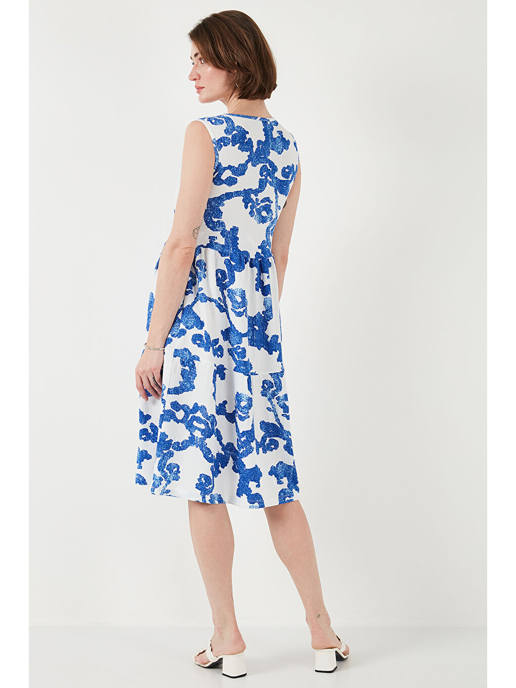 Lila Desenli Kolsuz Midi Elbise 5869007-6