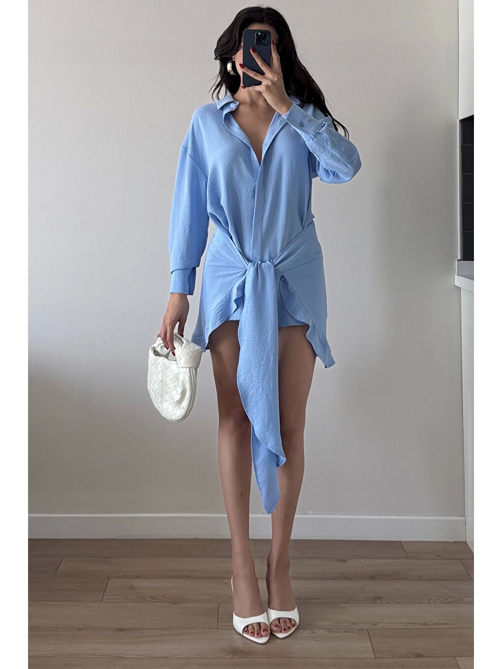Kadın Mavi Gömlek Elbise 458521-2