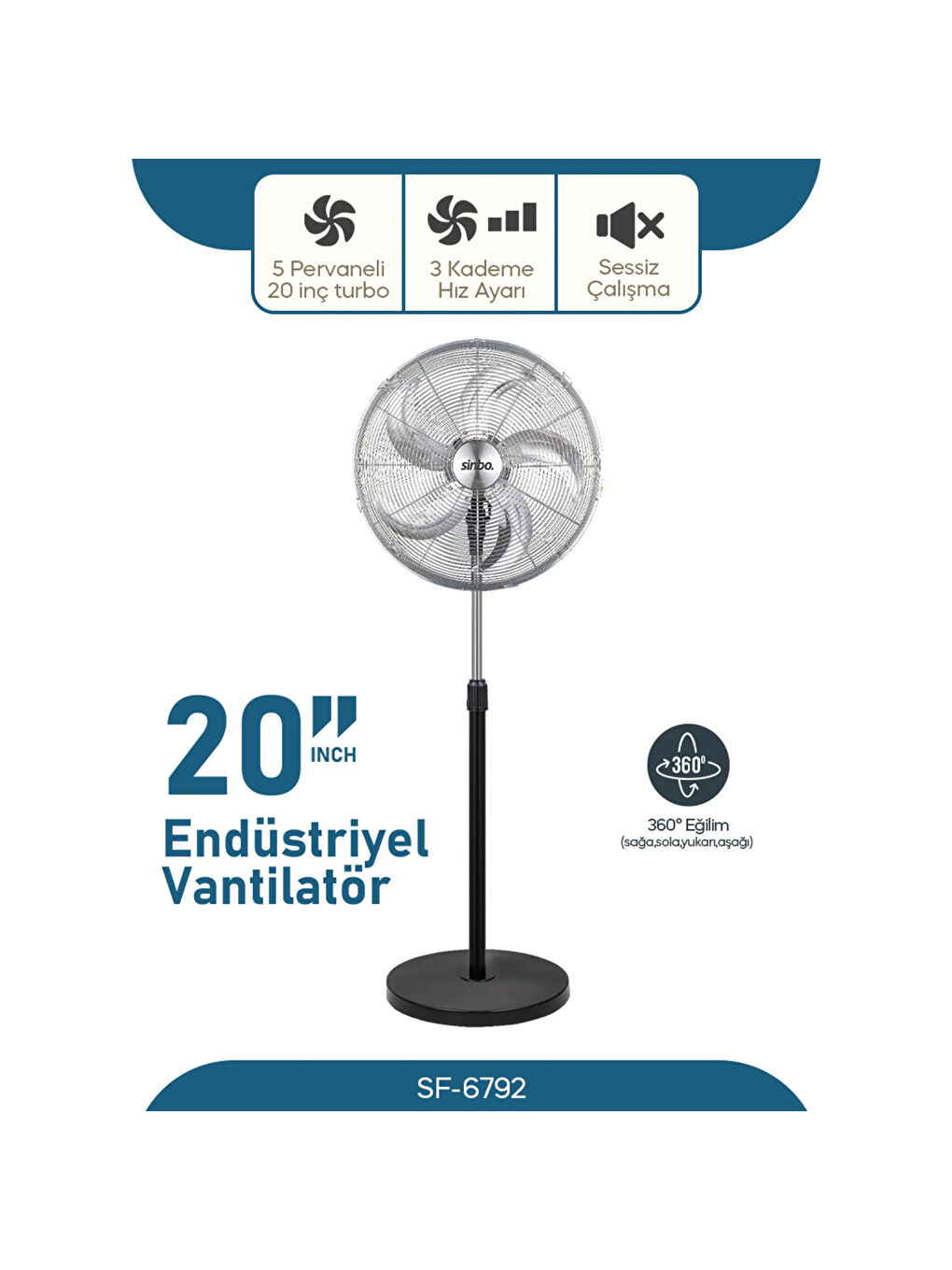 SF-6792 Ayaklı Vantilatör - Siyah - 130 Watt-2