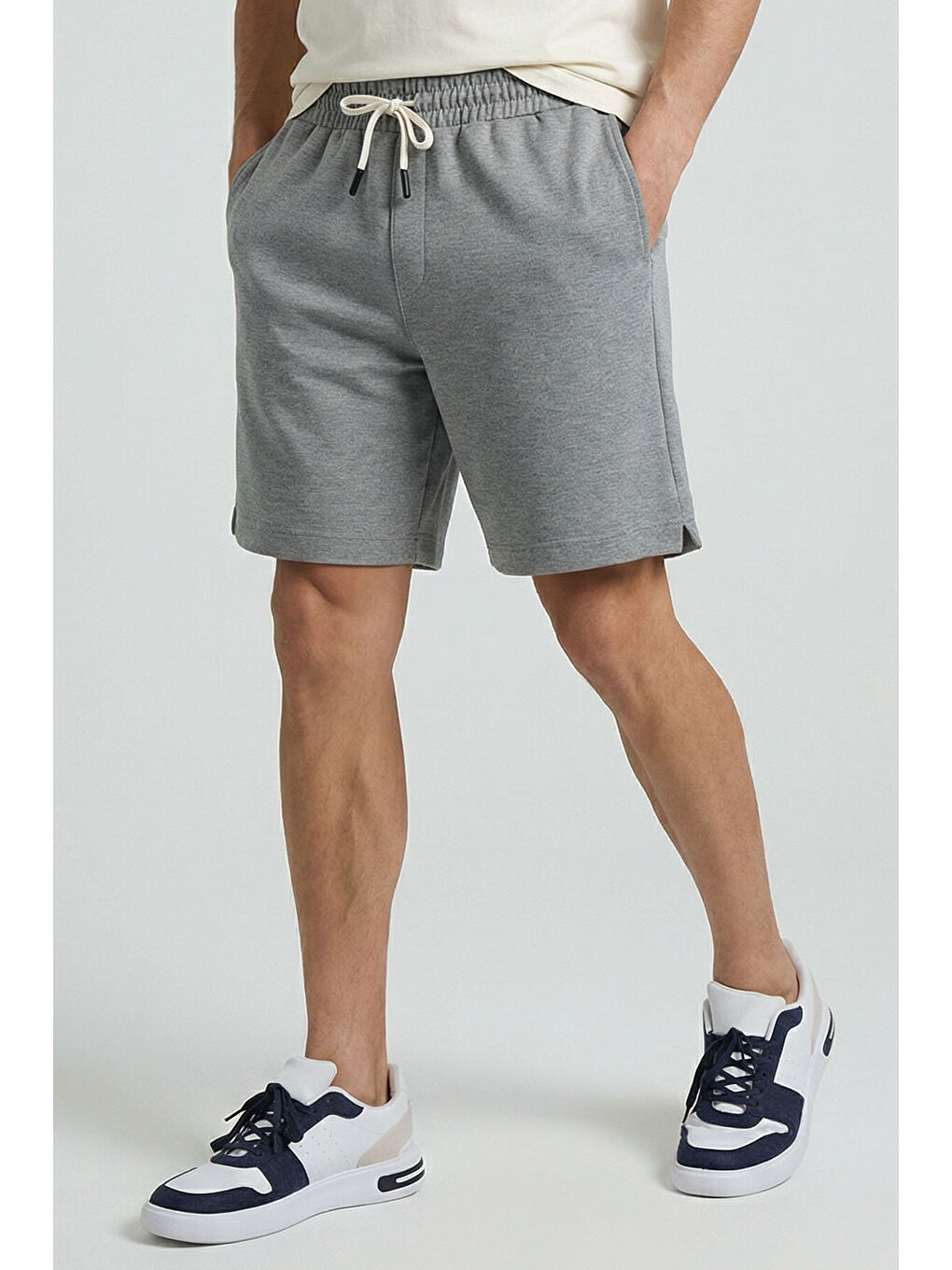 Gri Melanj Standart Fit Basic Arka Cepli Erkek Şort - 88314-2